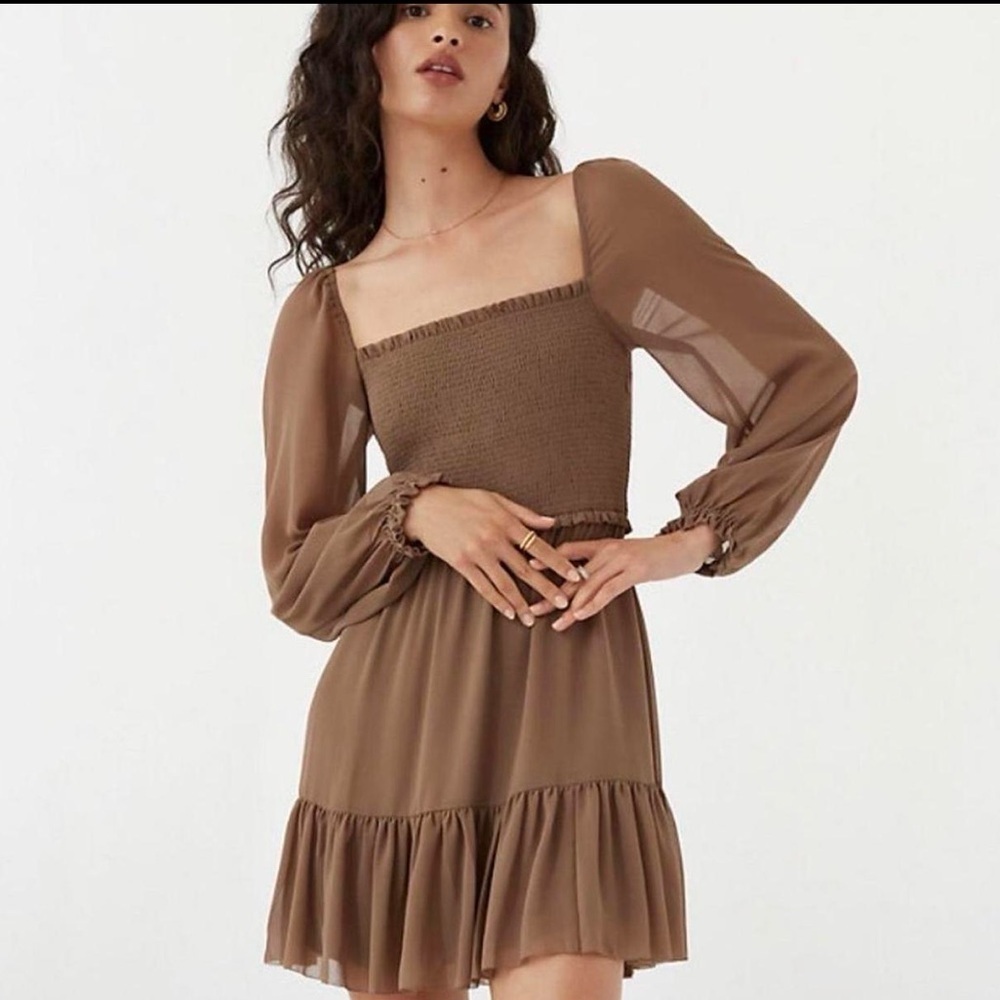Aritzia Wilfred Tempest Mini Dress in Caramelized Walnut